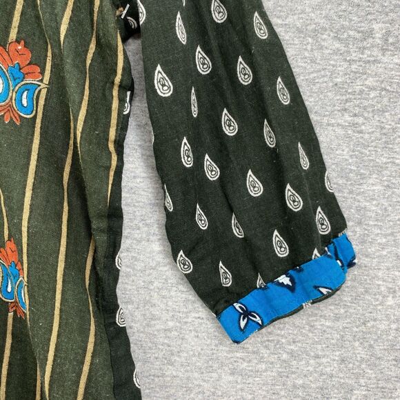 Colorfull Tunic Top Womens Large Green Multicolored 3/4 Sleeve Split Sides - Picture 4 of 10